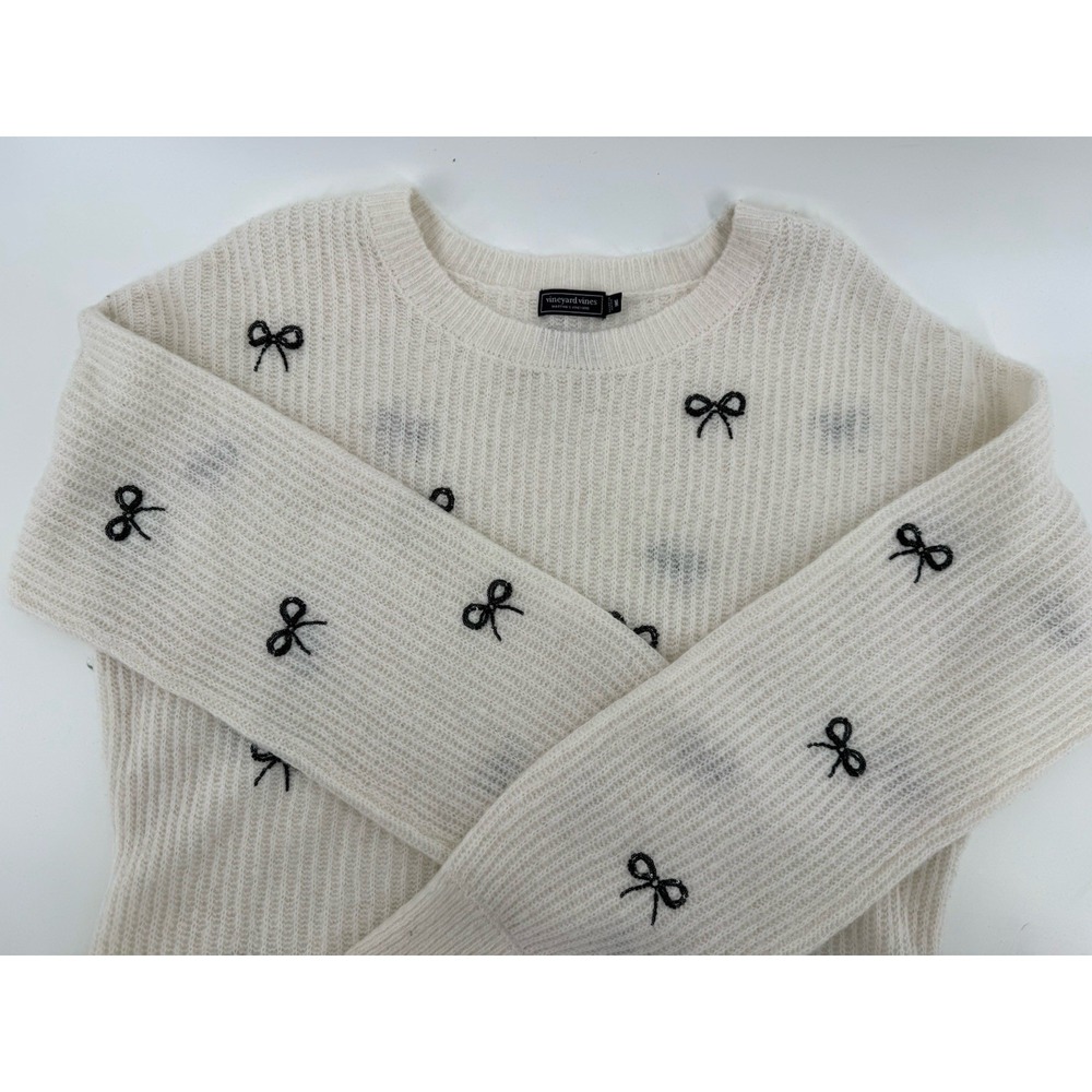 Vineyard Vines Alpaca Blend Sequin‎ Plush Bow Embellished Crewneck Sweater M
